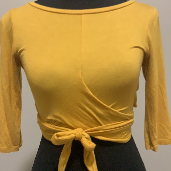 Better Be Tops Mustard Yellow Wraparound Waist Crop Top Short